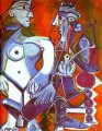 Desnudo femenino y fumador abstracto